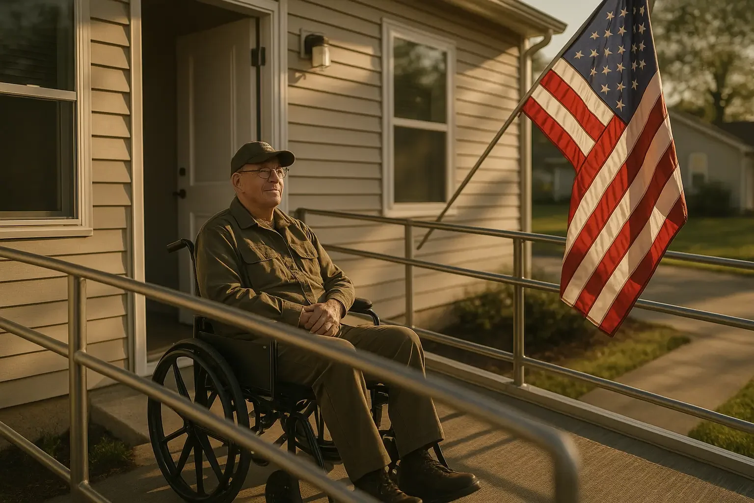 veteran man in front his house 